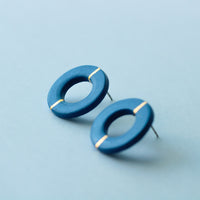 Golden Minimal blue porcelain earring - large size with hole