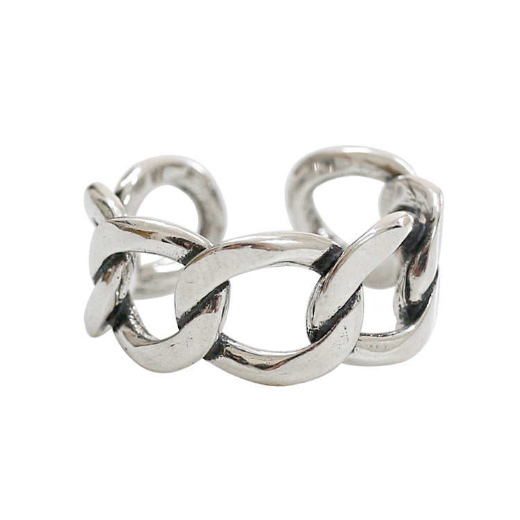 Fashion Hollow Chain Vintage  925 Sterling Silver Adjustable Ring