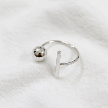 Office Simple Round Ball Rectangle 925 Sterling Silver Adjustable Ring