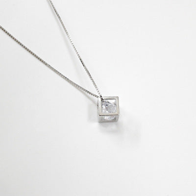 Gift Geometry CZ  Magic Cube Hollow 925 Sterling Silver Necklace