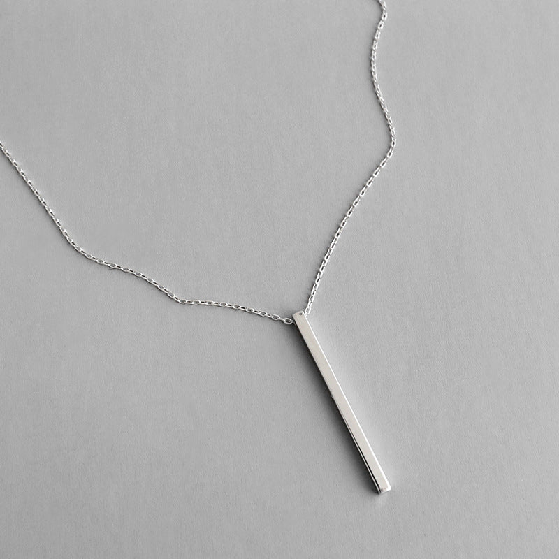 Simple Geometry Square Bar 925 Sterling Silver Necklace