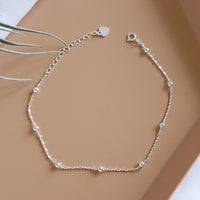 Girl Simple Tube Ball Chain 925 Sterling Silver Anklet