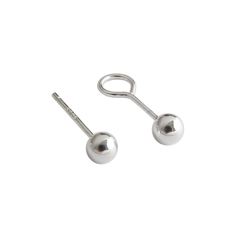 Simple Round Bean Ball 925 Sterling Silver Stud Earrings