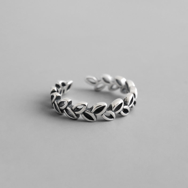 Vintage Hollow Leaves Branch 925 Sterling Silver Adjustable Ring