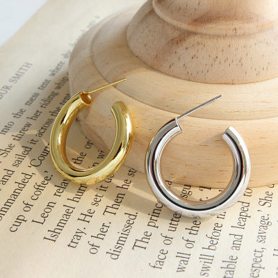 Modern Letter C Shape New 925 Sterling Silver Hoop Earrings