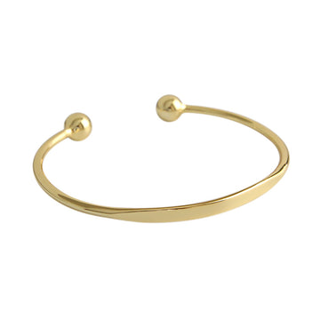 Simple Gold Beads 925 Sterling Silver Open Bangle