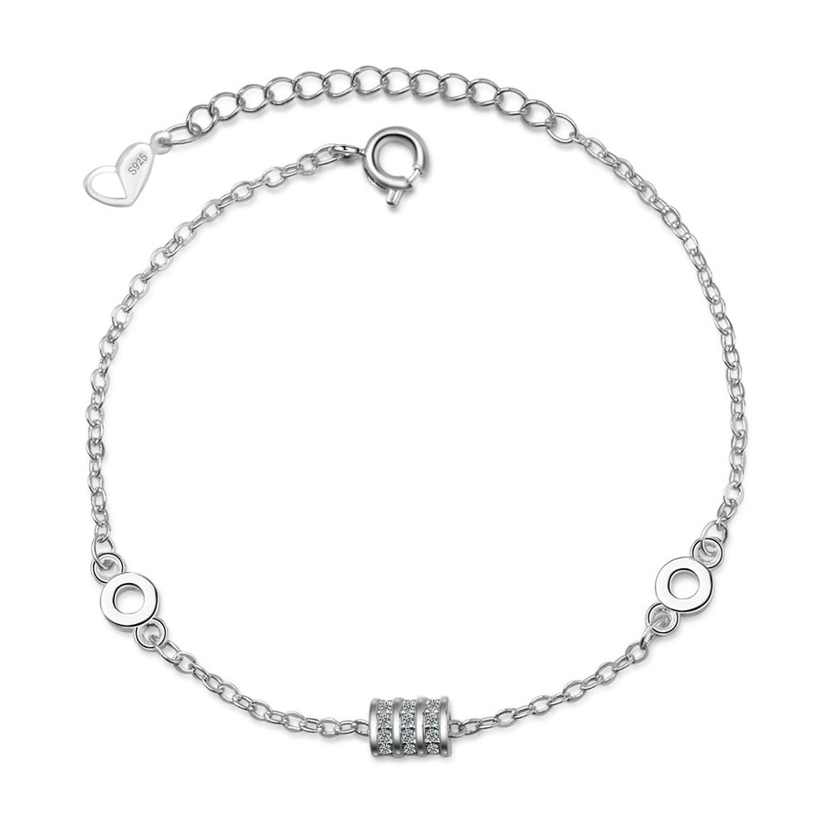 Modern CZ Tiny Tube Circle 925 Sterling Silver Bracelet