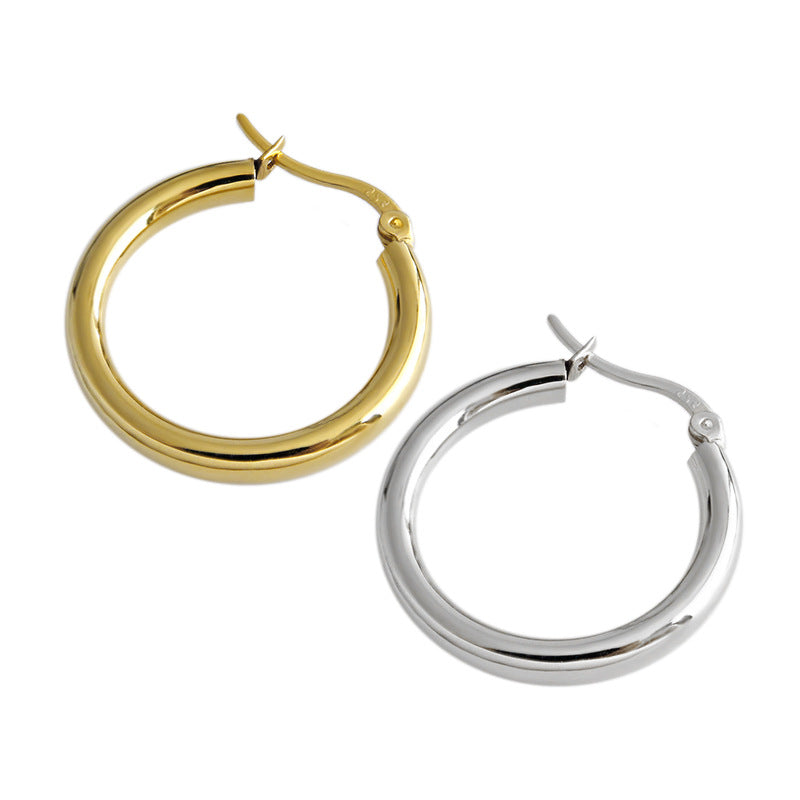 Office Geometry Round Circle 925 Sterling Silver Huggie Hoop Earrings