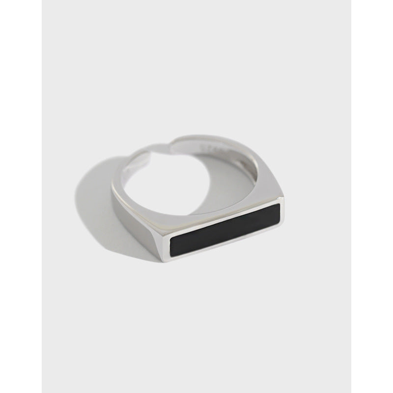 Geometry Black Rectangle 925 Sterling Silver Adjustable Ring