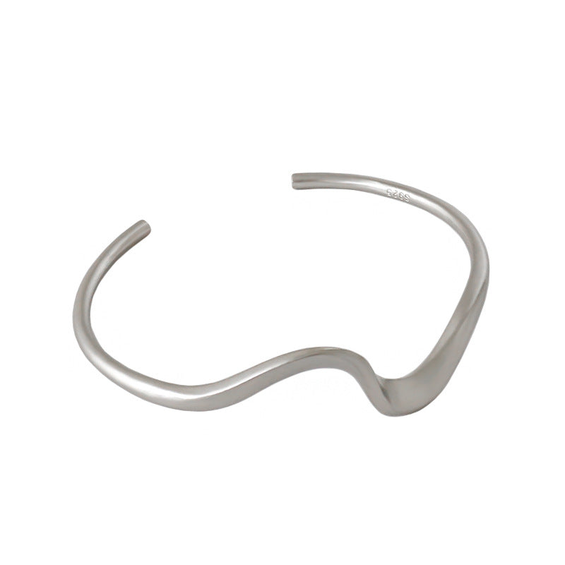 Simple Irregular Wave 925 Sterling Silver Open Bangle