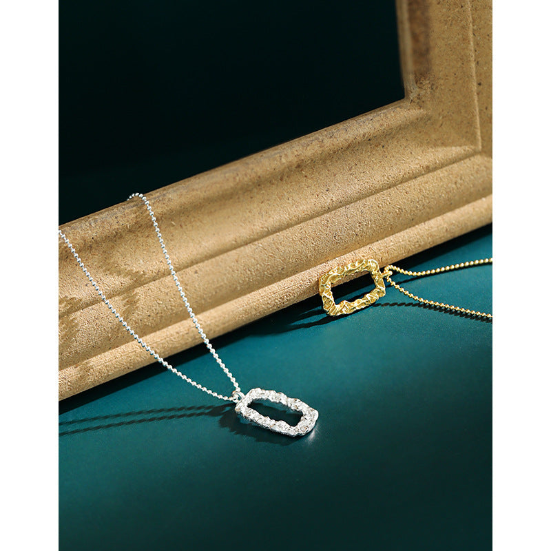 Geometry Hollow Rectangle 925 Sterling Silver Necklace