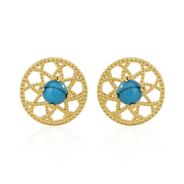 Classic Natural Turquoise Dream Net 925 Sterling Silver Stud Earrings