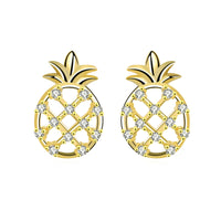 Cute CZ Hollow Pineapple Fruit 925 Sterling Silver Stud Earrings