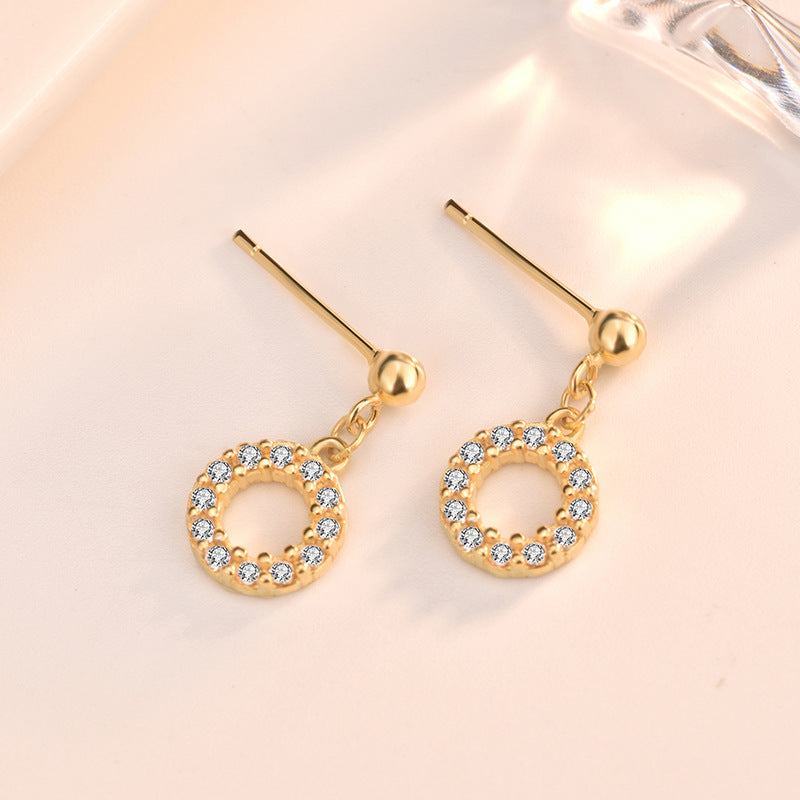 Simple CZ Hollow Loop Circle 925 Sterling Silver Dangling Earrings