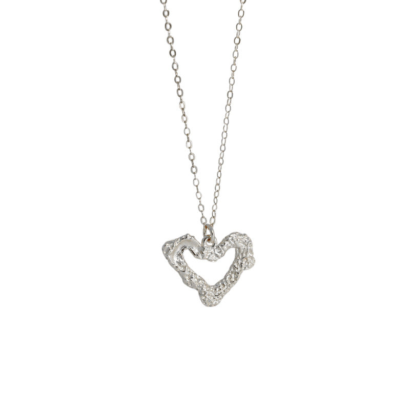 Anniversary Irregular Hollow Heart 925 Sterling Silver Necklace