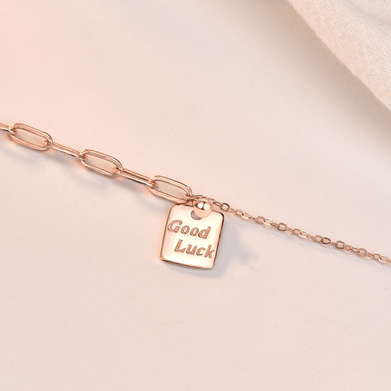 Office Good Luck Letters Hollow Chain 925 Sterling Silver Bracelet