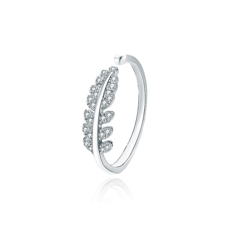 Fashion New CZ Leaf 925 Sterling Silver Adjustable Ring