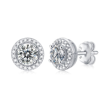 Graduation Round Moissanite CZ Simple 925 Sterling Silver Stud Earrings