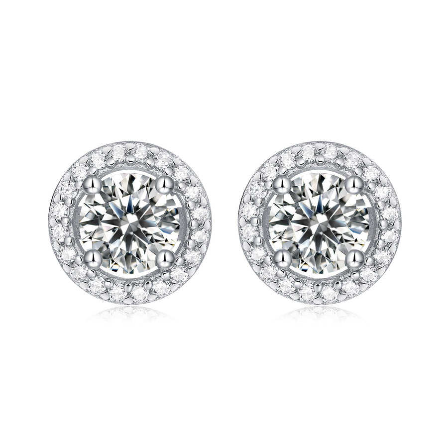 Graduation Round Moissanite CZ Simple 925 Sterling Silver Stud Earrings