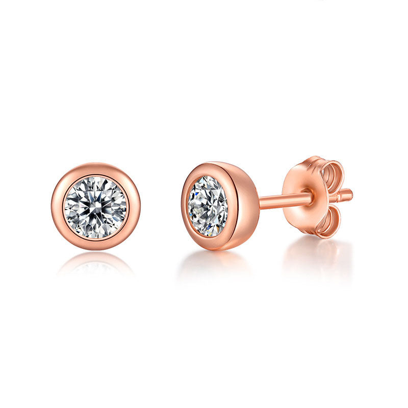 Simple Round Moissanite CZ 925 Sterling Silver Stud Earrings