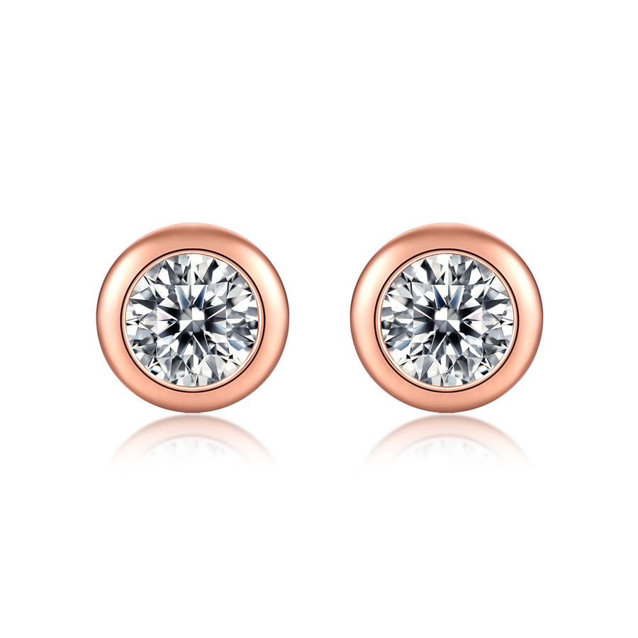 Simple Round Moissanite CZ 925 Sterling Silver Stud Earrings