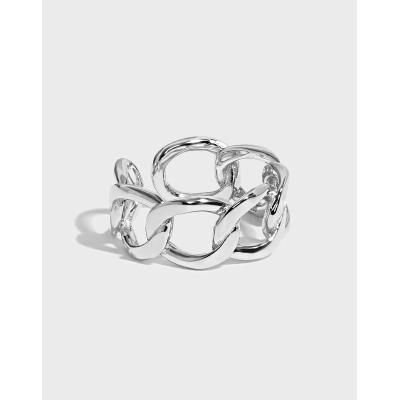 Minimalist New Hollow Chain 925 Sterling Silver Adjustable Ring