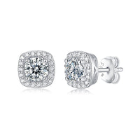 Promise Geometry Moissanite CZ Square 925 Sterling Silver Stud Earrings