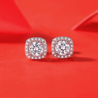 Promise Geometry Moissanite CZ Square 925 Sterling Silver Stud Earrings