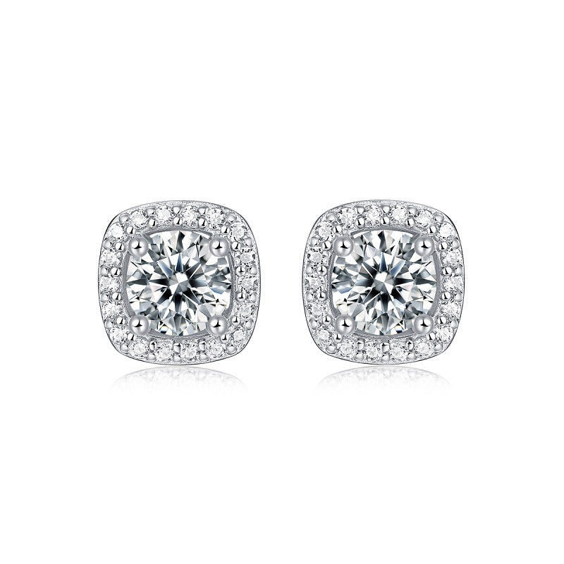 Promise Geometry Moissanite CZ Square 925 Sterling Silver Stud Earrings