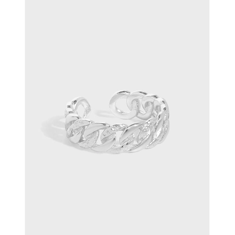 Fashion Hollow Curb Chain 925 Sterling Silver Adjustable Ring