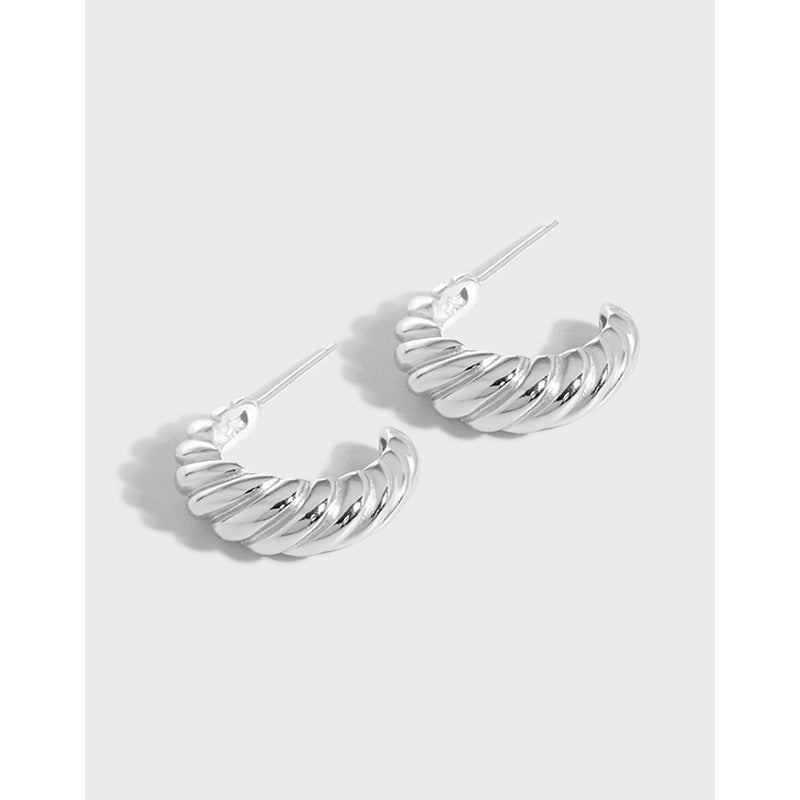 Graduation Twisted C Shape 925 Sterling Silver Hoop Earrings