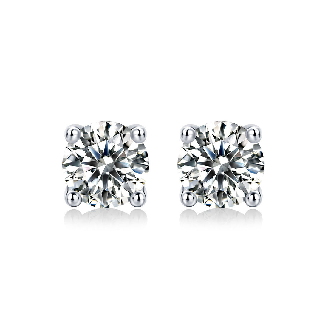 Honey Moon Four Claw Moissanite CZ 925 Sterling Silver Stud Earrings