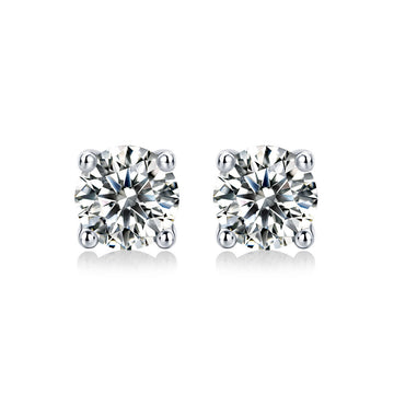 Honey Moon Four Claw Moissanite CZ 925 Sterling Silver Stud Earrings