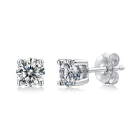 Honey Moon Four Claw Moissanite CZ 925 Sterling Silver Stud Earrings