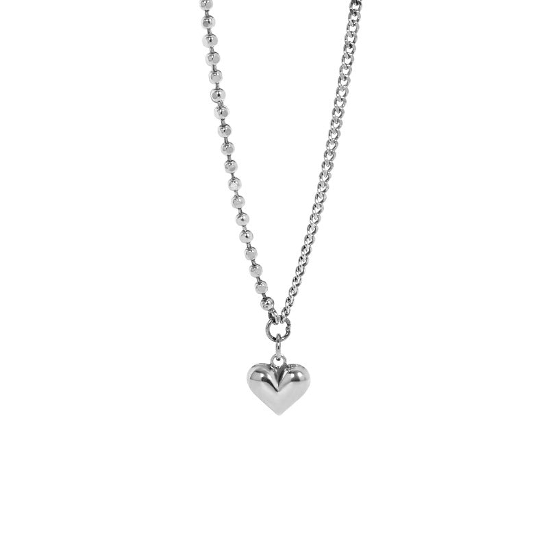 Vintage Asymmetry Chain Love Heart 925 Sterling Silver Necklace