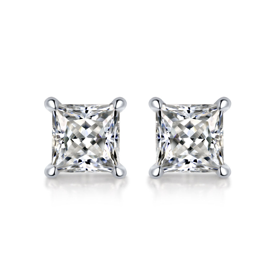 Simple Geometry Moissanite CZ Baguette 925 Sterling Silver Stud Earrings