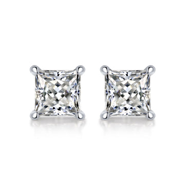 Simple Geometry Moissanite CZ Baguette 925 Sterling Silver Stud Earrings