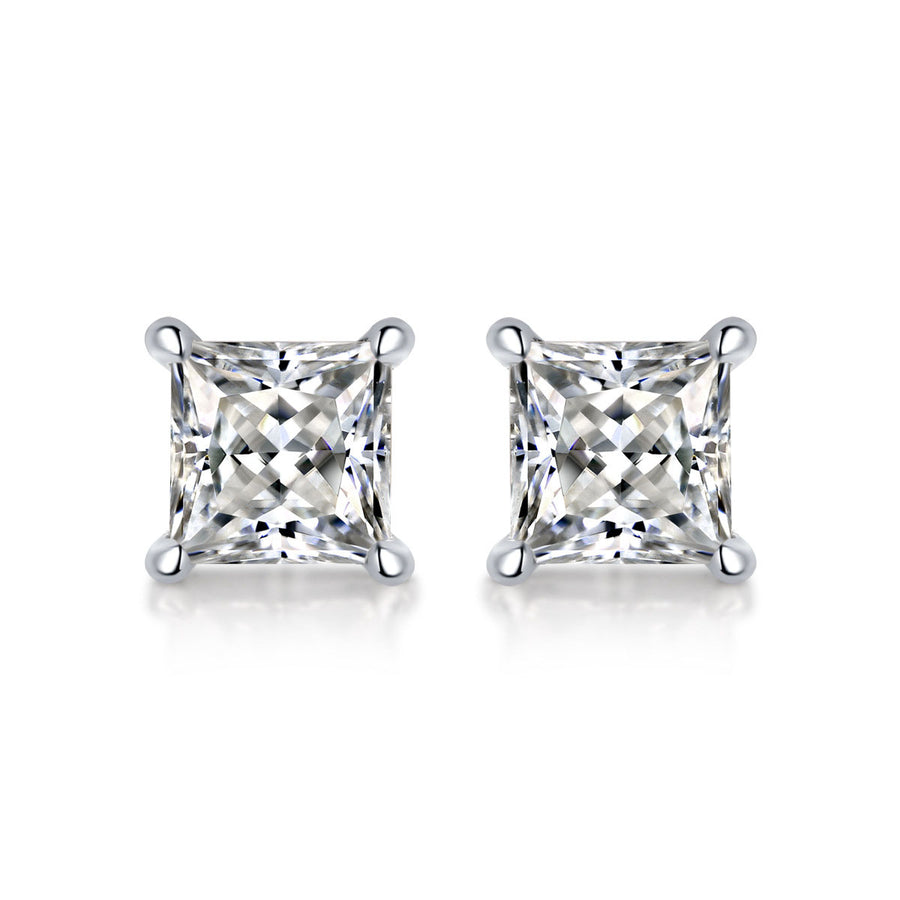 Simple Geometry Moissanite CZ Baguette 925 Sterling Silver Stud Earrings