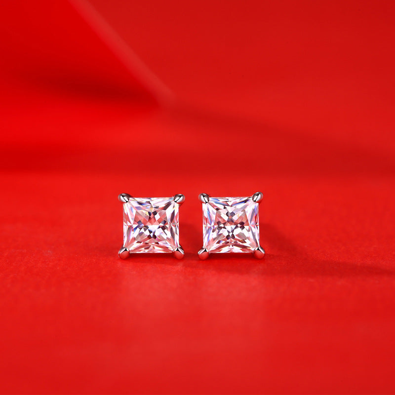 Egyszerű Geometria Moissanite CZ Baguette 925 Sterling Ezüst Stud Fülbevalók