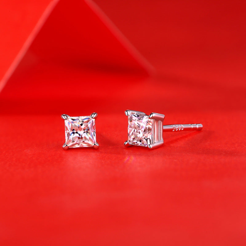 Simple Geometry Moissanite CZ Baguette 925 Sterling Silver Stud Earrings