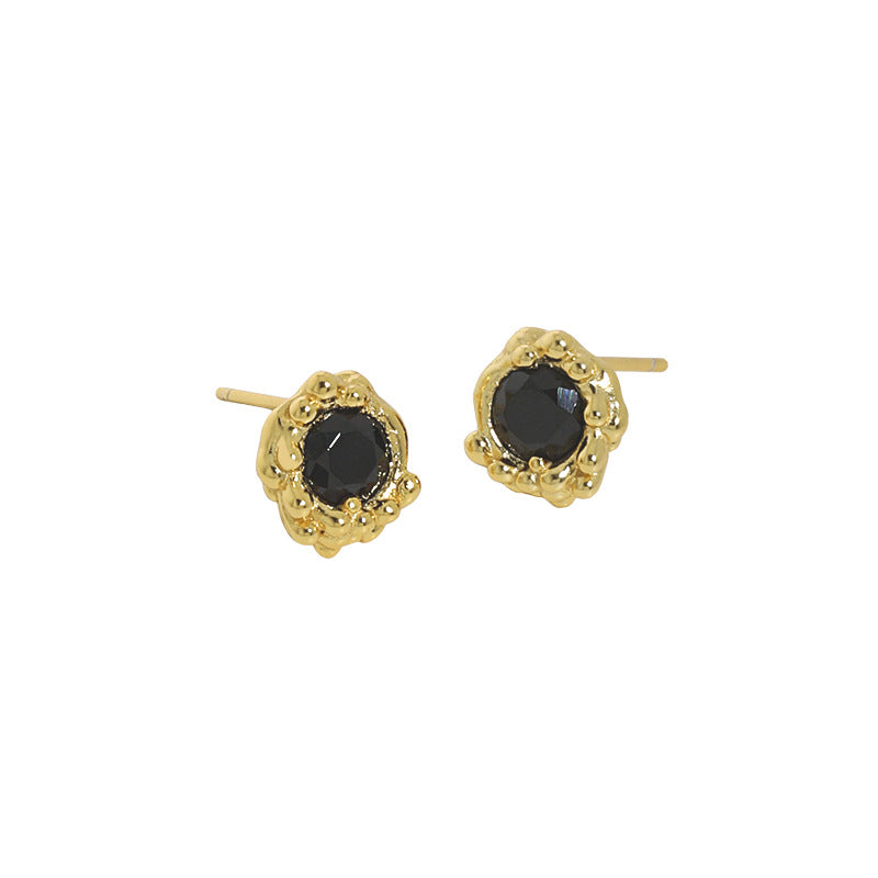 Casual Black CZ Flower Bud 925 Sterling Silver Stud Earrings