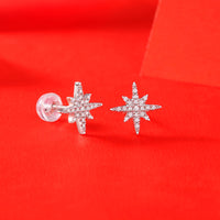 Girl  Shining Moissanite CZ Meteor Star 925 Sterling Silver Stud Earrings