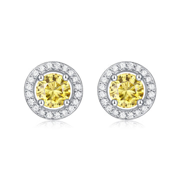 Simple Round Yellow Moissanite CZ 925 Sterling Silver Stud Earrings