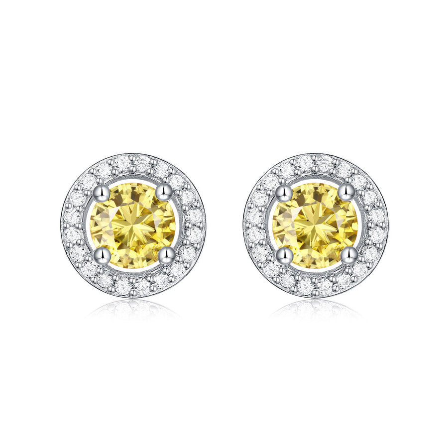 Simple Round Yellow Moissanite CZ 925 Sterling Silver Stud Earrings