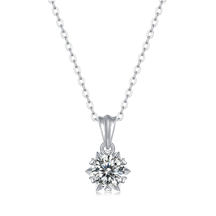 Promise Moissanite CZ Snowflake Rolo Chain 925 Sterling Silver Necklace