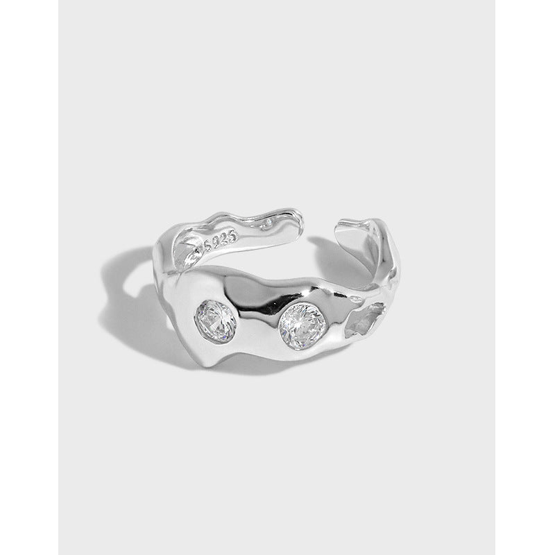 Two CZ Irregular Bones Office 925 Sterling Silver Adjustable Ring