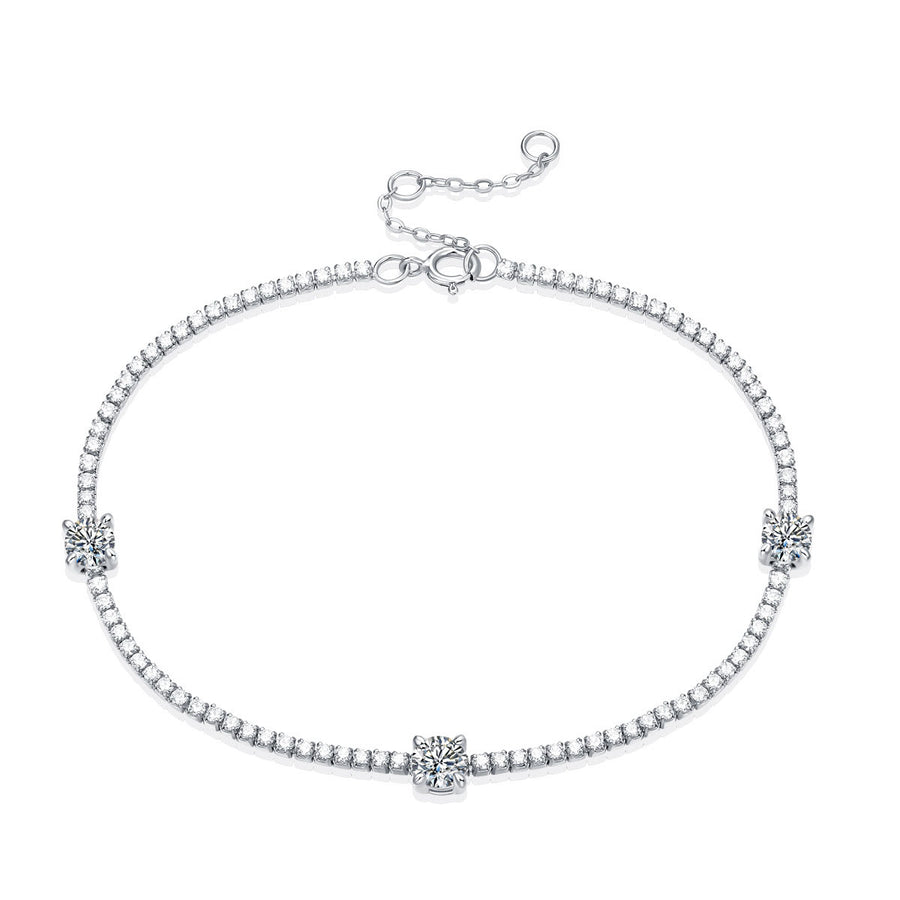 Girl Mini Six Claw Moissanite CZ Round  Chain 925 Sterling Silver Bracelet