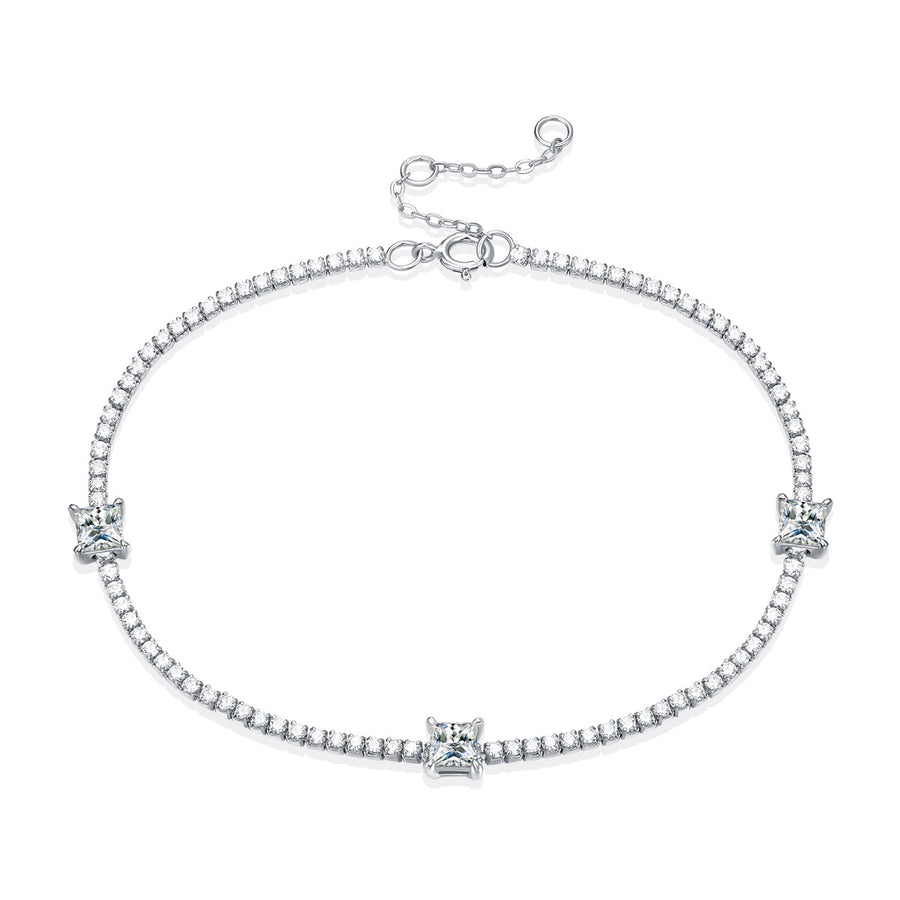 Party Square Moissanite CZ Chain 925 Sterling Silver Bracelet