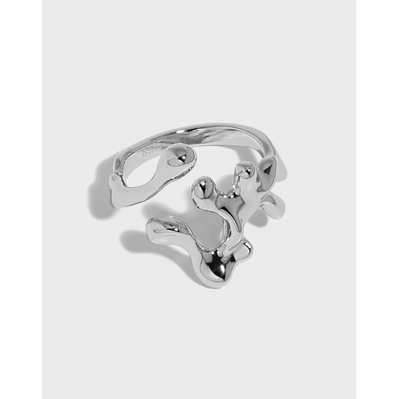 Minimalist New Irregular Flowing Lava 925 Sterling Silver Adjustable Ring