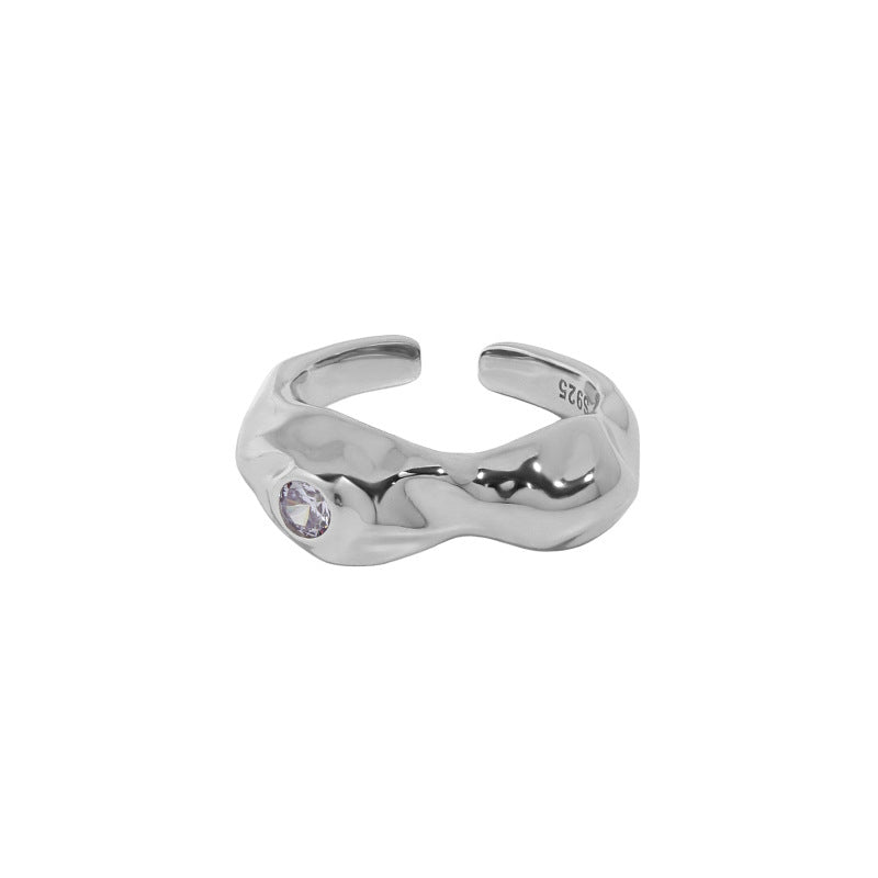 Bridesmaid Round CZ Irregular Peanut 925 Sterling Silver Adjustable Ring